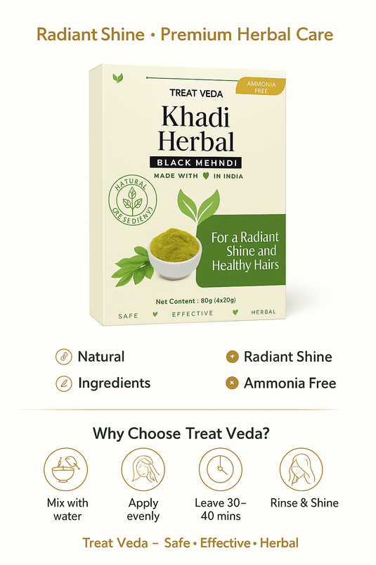 Treat Veda Khadi Herbal Black Mehndi, 100% Natural Ingredients Hair Colour, Ammonia Free with Goodness of Neem Long-lasting Natural BLACK, 160 g (80g X Pack of 2) | Made in India